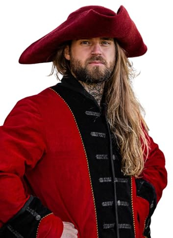 Leonardo Carbone® Herren Kopfbedeckung Wollfilzhut Dreispitz Hugo | Dreieckige Form | Breite Krempe | Karneval, Halloween, Cosplay, LARP, Hut, Tricorn, Mittelalter | 100% Wolle