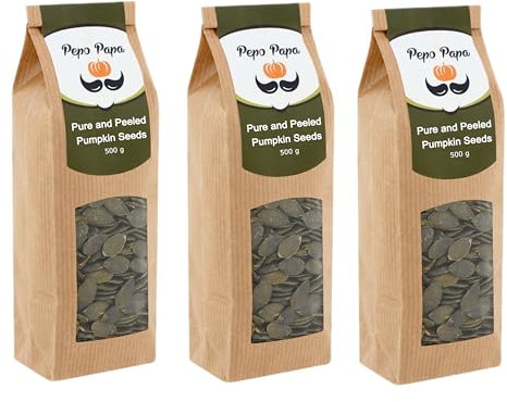 Pepo Papa Semi di Zucca Crudi – 100% Naturali, Non Salati, Qualità Premium | Ricchi di Proteine e Fibre | Adatti a Diete Keto, Paleo & Vegane | Sacchetto Richiudibile per Massima Freschezza | 3x500g