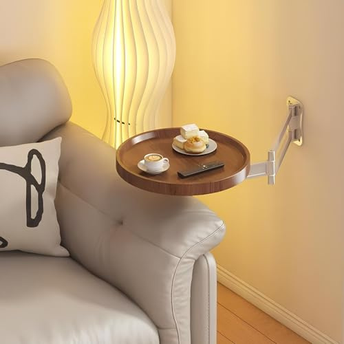 Mesa Plegable de Pared de Noche, Mesa Redonda Pequeña de Pared, Escritorio Flotante Abatible Que Ahorra Espacio con Soporte de Aleación de Aluminio(Walnut)