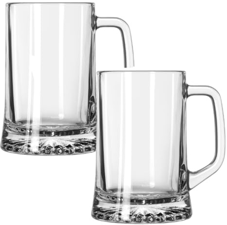 ukgiftstoreonline Set of Two Traditional Large Beer Tankard Glasses Mugs, 16cm Height, 10cm Width, Nucleated Base, Heavy Weight, Comfortable Handle, Gift for Men