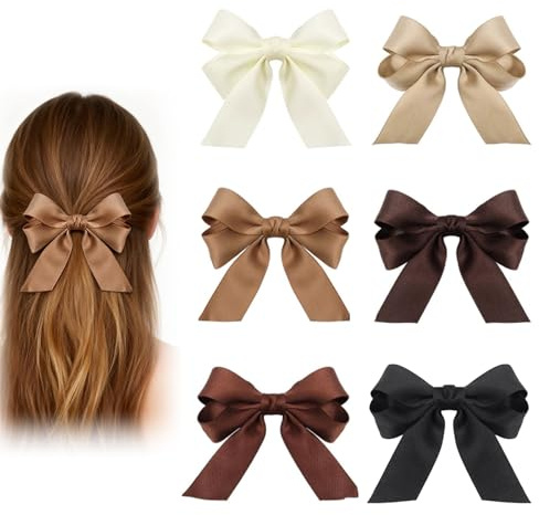 6 Stück Satin Haarschleifen Clips für Damen & Mädchen, Elegante Schleife Haarspangen mit Metall-Haarklammer, Stilvolle Haar Accessoires für Alltag, Party, Hochzeit & Geschenk