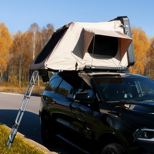 Dragon Winch Tienda de Techo Coche Carcasa Rígida Aluminio 2 Personas - Apertura con Pistones de Gas - con Colchón, Escalera & Mosquiteras | Impermeable | Type X