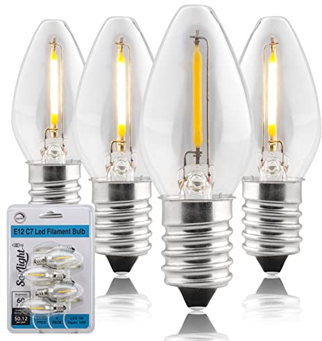SouLight LED Night Light Bulbs – E12 Bulb – C7 Led Light Bulbs, 1 Watt Equivalent 10W Incandescent Bulb, Warm White 2700K, Window Candles & Chandeliers, 4 Pack