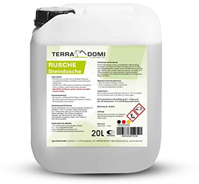 TerraDomi Rusche Steindusche, 20L Konzentrat, Steinreiniger für bis zu 8000 m², Reinigungsmittel für saubere Wege & Plätze, Wegerein, biologisch abbaubar