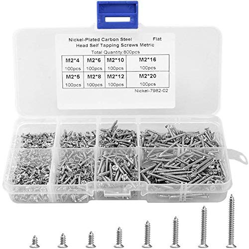 800PCS M2 Vis Autotaraudeuse, Vis Autotaraudeuse en Acier Inoxydable, Acier Au Carbone Vis Autotaraudeuses, Pour Matériel électronique, Machines, Construction