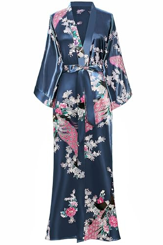 BABEYOND Bata kimono de pavo real para mujer, 135 cm, para bodas y fiestas, Azul prusiano, Altoa única