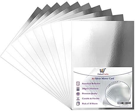 Carta a specchio argentato, formato A4, a specchio, spessore 250 g/m², fogli argentati, fogli lucidi e argentati, attività artigianali, con finitura riflettente a specchio (argento,30 fogli)