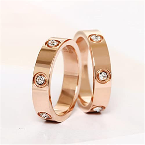 SONGK Bague d'amour de Couleur Or Rose en Acier Inoxydable à la Mode pour Femmes Hommes Couple CZ Anneaux de Cristal de Luxe Marque Bijoux Cadeau de Mariage