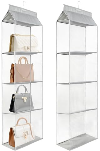 F&D Home Organizzatore Armadio per Borse, in Tessuto Non Tessuto e Rete, Grigio, 110x40x16 cm, Porta Borse da Armadio Salvaspazio Set da 2