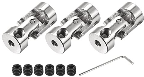 sourcing map 3 Stück Drehbare Kreuzgelenk Wellenkupplung 3mm bis 5mm Innendurchm. L23 x D11 mit Schrauben und Schraubenschlüssel für RC Modell