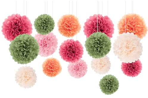 NICROLANDEE Dekorationen für Hochzeitsfeiern – 16 Stück rosa, salbeigrün, elfenbeinfarbene Seidenpapier-Pompons für Dekoration Geburtstag, Dekoration Verlobung, Baby-/Brautparty, Festival-Dekorationen
