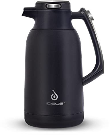 IDEUS Insulated Coffee Jug 2l, Double Wall Vacuum Stainless Steel Water Pitcher Milk Carafe Thermal Teapot Beverage Dispenser Thermo (Black Silver)