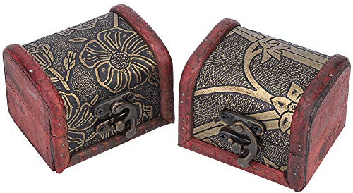 Jenngaoo 2 Stück Mini Schmuckkästchen, 2 Stile Vintage Muster Handgefertigt Holz Schmuckbehälter Halter Aufbewahrungsbox Ringe Fall Kleine Schatztruhe mit Mini Metallschloss