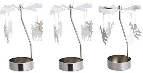 3 StüCke Teelicht Karussell Weihnachten Teelichthalter Rotierender Kerzenhalter Rentier Engel Figur Metall KerzenstäNder