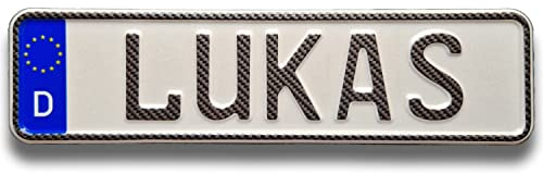 Tretauto Namensschild Kennzeichen nach ihrem Wunsch geprägt reflektierend Top Geburtstags-Geschenk (EU Variante Carbon)
