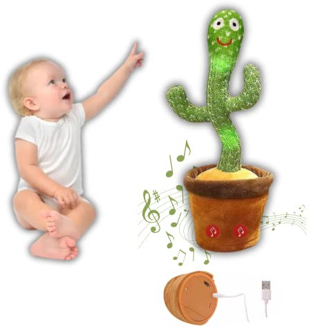 Acction Cactus Qui Danse et Répète - Rechargeable USB - Volume Réglable - Enregistreur Lumineux - 120 Chansons - Jouet Interactif pour Enfants et Bébés - Amusant et Éducatif