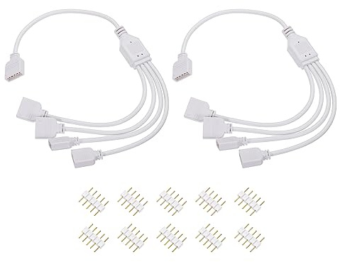 sourcing map 2Pcs Splitter Cable 5 Pin RGB Splitter Cable Strip Connector 4 Way Y Splitter for 5050 3528 RGB LED Light Strip with 10 Male 5 Pin Plugs