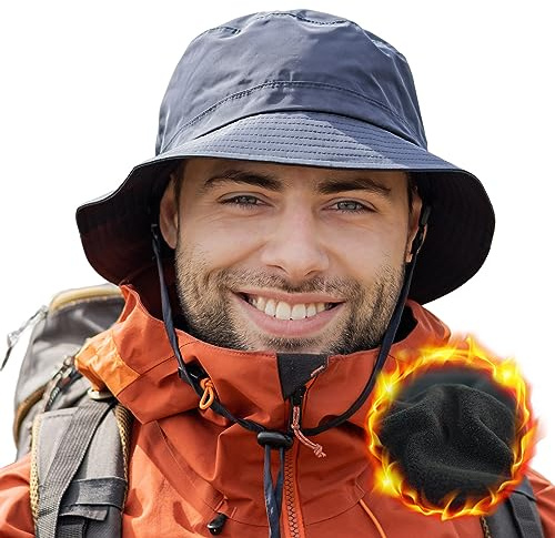 Comhats Fleecegefütterter Winter-Regenhut Unisex, verstellbar, für Camping | isolierendes Fleece-Futter, zuverlässiger Regenschutz, platzsparend verstaubar, sicher bei Wind und Wetter, flexible Passform