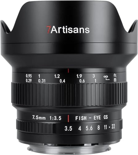 7artisans MF 7.5mm F3.5 APS-C 205° Ultra Wide-Angle Manual Fisheye Lens, Compatible with Nikon F DSLR Lens, Black