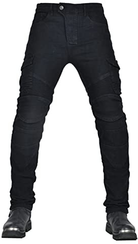 CFlong Motociclista para Mujeres Hombre con Tejido de Resistente a la abrasión Pantalón Vaquero de Motocross para Moteros Armadura Protectora (Negro,4XL)