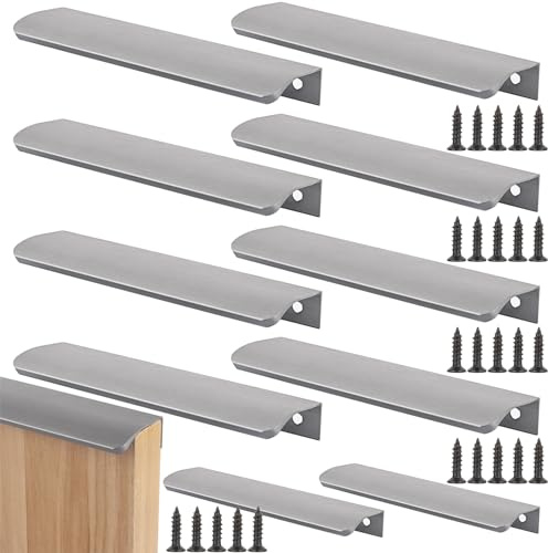 SHUESS 10 Stück Schrankgriffe Versteckte, 150mm Schrankgriffe Küchengriffe mit 20 Schraube, Küchengriffe Schubladengriff Silber Versteckter Griffe für Kleiderschrank Tür Schubladen