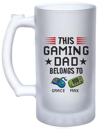 Getagift Personalised This Gaming Dad Belongs to, Gift for Fathers Day, Gamer Dad Gift, 16oz Frosted, Tankard, Stein, Pint Beer Glass/Mug.