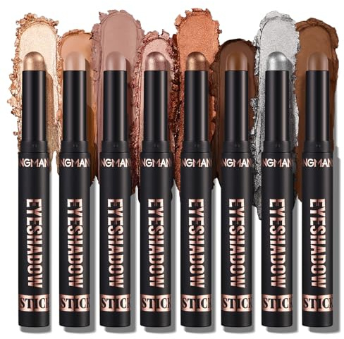 LANGMANNI 8Pcs Eyeshadow Stick Gift Set,Soft Smooth Cream With Matte Earth & Metal Colors, Waterproof & Long-Lasting, Beauty & Personal Care Eye Shadow Stick For Daily Makeup & Special Occasions (#A)