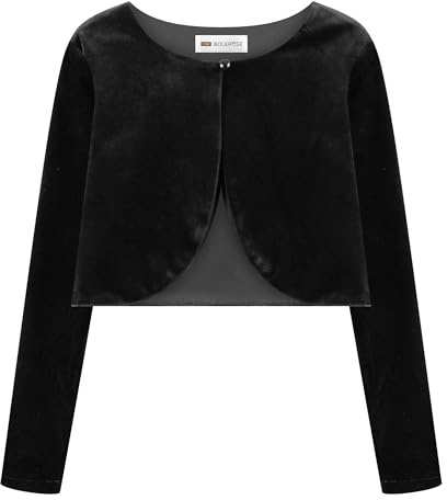Bolerose niñas Manga Larga Terciopelo Niños niñas Sudadera Bolero Capa Hombros (Negro, 13-14 Años)