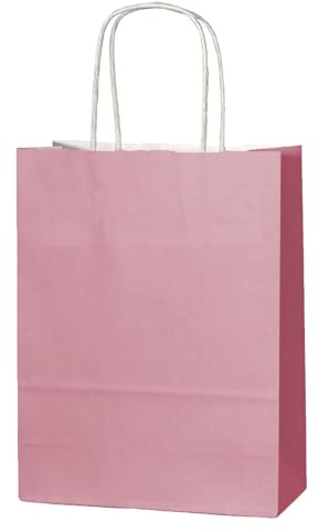 Thepaperbagstore 10 Sacchetti carta rosa cipria con manici 18x22x8cm | Kraft riciclabile colorato, ideale per dolci, bomboniere, regali, matrimoni, compleanni e feste.