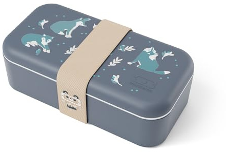 monbento – Lunchbox Kinder Made in France Foodie blau Wolf - Die luftdichte, mikrowellengeeignete, spülmaschinenfeste Brotdose Kinder - Bento Box Ideal für Mahlzeiten & Snacks – BPA-frei – Wolf
