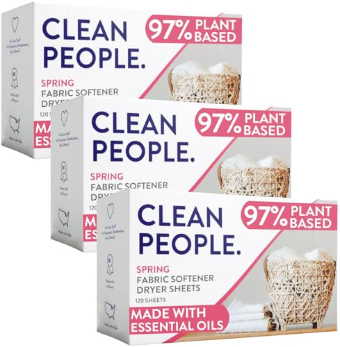 The Clean People Fabric Softener Sheets - Dryer Sheets - Softens & Removes Static Cling - Vegan Laundry Softener, Essential Oils (360 Count, Spring Scent)