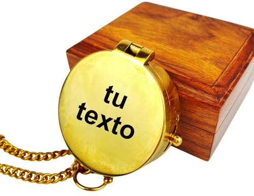 Kompass mit Ihrem persönlichen Text, Lederhülle oder Geschenkbox aus Holz, erhältlich in Vintage oder poliert