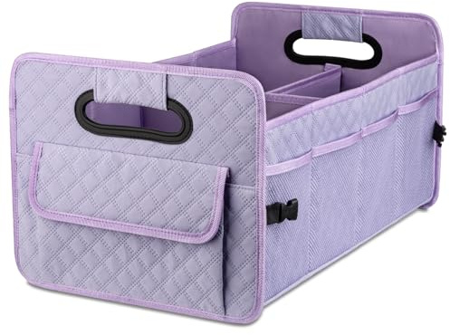 JiatuA Car Trunk Organizers and Storage for SUV, Collapsible Multi Compartment Container Box Adjustable Car Accessories for Women Men, Light Purple