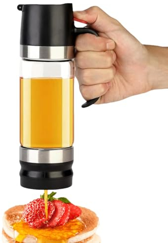 mumisuto Dispensador de Miel Antigoteo, 350ml/12,35oz Tarro para Miel, Tapas Superior e Inferior Extraíbles, Dispensador Mielera con Mango, para Almacenamiento y Dispensación de Jarabe (Negro)