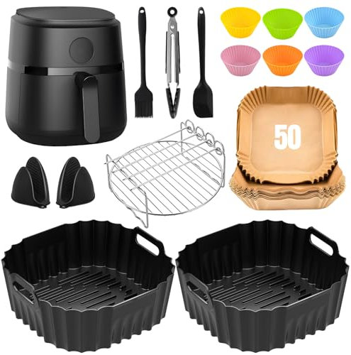 Air Fryer Accessories for PHILIPS Airfryer 2000 series 4.2L NA229/09, Reusable Silicone Liners for Philips 4.1L HD9252 HD9200 HD9255, Grilling Rack, Tongs, Gloves, Oil Brush, Paper Liners Included