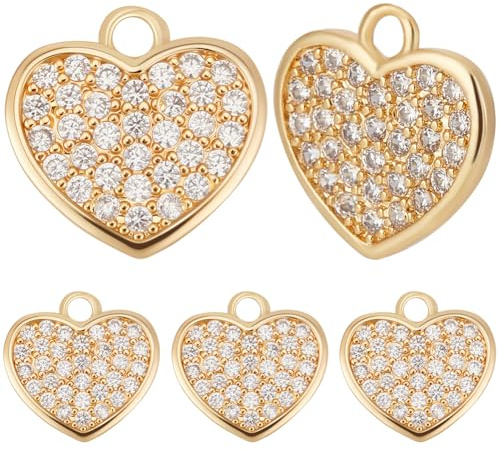 Beebeecraft 1 Box 8 Stück Herzanhänger Mit Zirkonia 18 Karat Vergoldetes Messing Kristall Flacher Anhänger In Liebesform Für Die Schmuckherstellung DIY Geschenke Zum Valentinstag