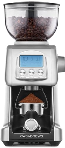 CASABREWS Molinillo à Café Électrique, Broyeur à Grains avec 77 Réglages de Mouture, Écran LCD, Réglage de la Quantité et du Temps, Support Porte-Filtre, Capacidad 400g