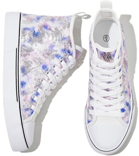 kufeiti Women's High Top Canvas Sneakers Canvas Shoes Lace up White Black Sneakers Casual Walking Shoes, Radiant Orchid, 7 UK