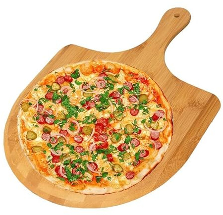 AWAOVV Bamboo Pizza Peel, 12x17.7 Pizza Board with Handle, Pizza Tray Pizza Paddle, Pizza Cutting Board, Bamboo Serving Board, Pizza Chopping Board for Home Pizza Baking, Bread Fruit Cutting Board