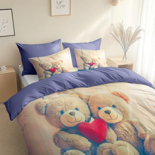 3PCS Luxury Wood Grain Doll Panda Print Duvet Cover Full Bedding Sets, Lavender Print Quilt Cover for Baby Boys Girls Kids, Modern Bedroom Decor Aesthetic, 2 Pillow Cases