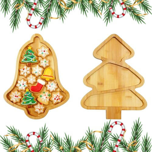 FainFun Christmas Plates, Weihnachtsteller für Süßigkeiten, Weihnachtsbaum Obstteller, Geeignet für Obst, Snacks, Desserts von Weihnachtstablett (Glocke)