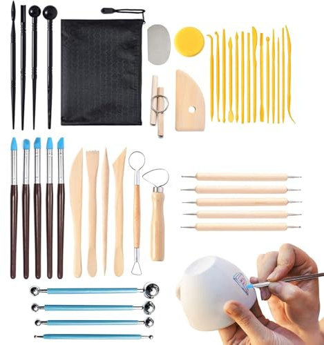 shpuuyy Clay Sculpting Kit, Pottery Carving Tools | 42 stycken Modelleringsverktyg Vuxna keramikpaket - Mångsidig modelleringsanordning skulpturförsörjning för formning av raffinering av slipning