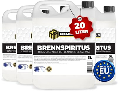 MRM Chemicals – Brennspiritus farblos 4 x 5L – Vielseitiger Alkohol für Haushalt, Werkstatt & Garten – zum Reinigen, Entfetten & Anzünden – rückstandsfrei & ergiebig