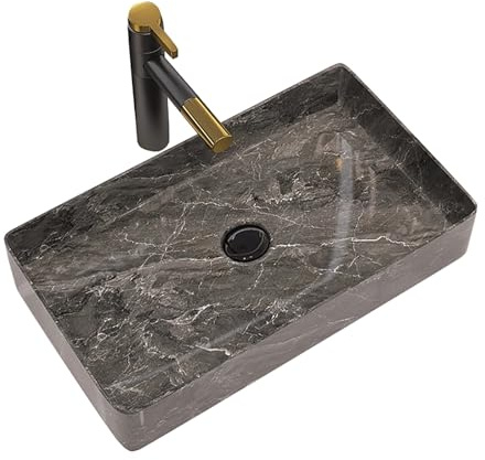 Lavabo Quadrato Moderno In Ceramica, Lavabo Da Appoggio, Piccolo Lavabo Per Mobile Bagno, Balcone E Zona Lavaggio(Black)