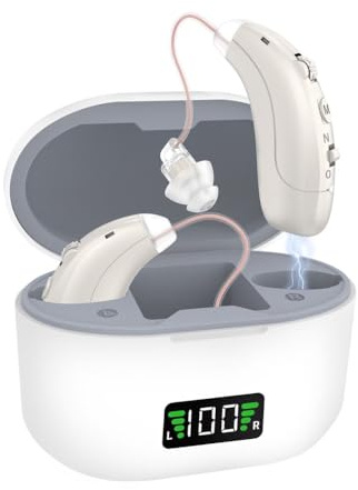Wiederaufladbare Hörgeräuschverstärker,LED-Ladeanzeige, Ladekoffer, Soundgerät für Senioren,Wiegt Nur 6g