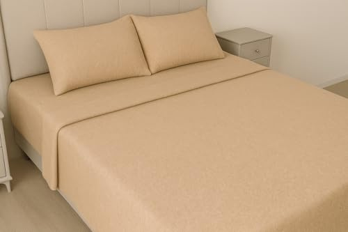 Corredocasa Completo Lenzuola Letto Singolo Flanella 100% Cotone, Made in Italy - Set Invernale Caldo e Morbido - Tinta Unita in Puro Cotone Spazzolato Antipilling - per Inverno (Singolo, Beige)
