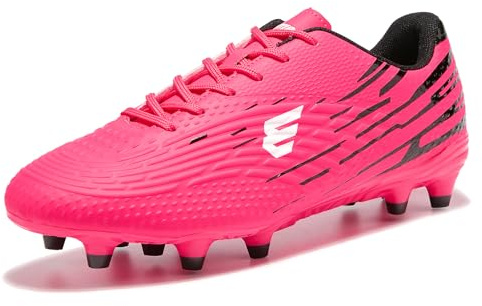 EPIMENO Men's and Women's Soccer Cleats Outdoor Lightweight Rugby Boots Training Football Shoes Rose Red