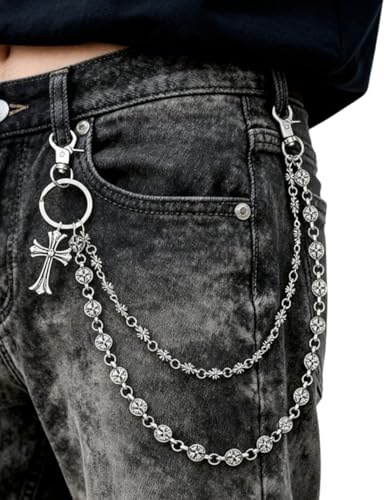 TESGADGETS Trousers Chain with Wallet Pendant Punk-Jeans Belt Biker Chain Keyring Hip-Hop Pocket Chains Gothic Accessories for Women and Men