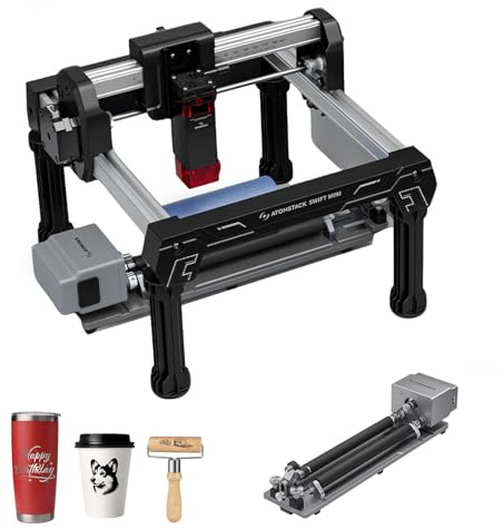 ATOMSTACK SWIFT 3W Tragbarer Laser Graviermaschine mit R6 Rotationswalze, Vollständig Vorinstalliert Mini Lasergravierer, 0,04 mm Präzision Gravur für Holz Karton Leder Metall