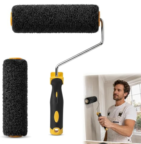 9 Inch Putty Roller, Elastic Nylon Fibre Plaster Rolle Drywall Textured Roller with Comfort Ergonomic Handle Wall Plastering Tool for Applying and Rolling Plaster